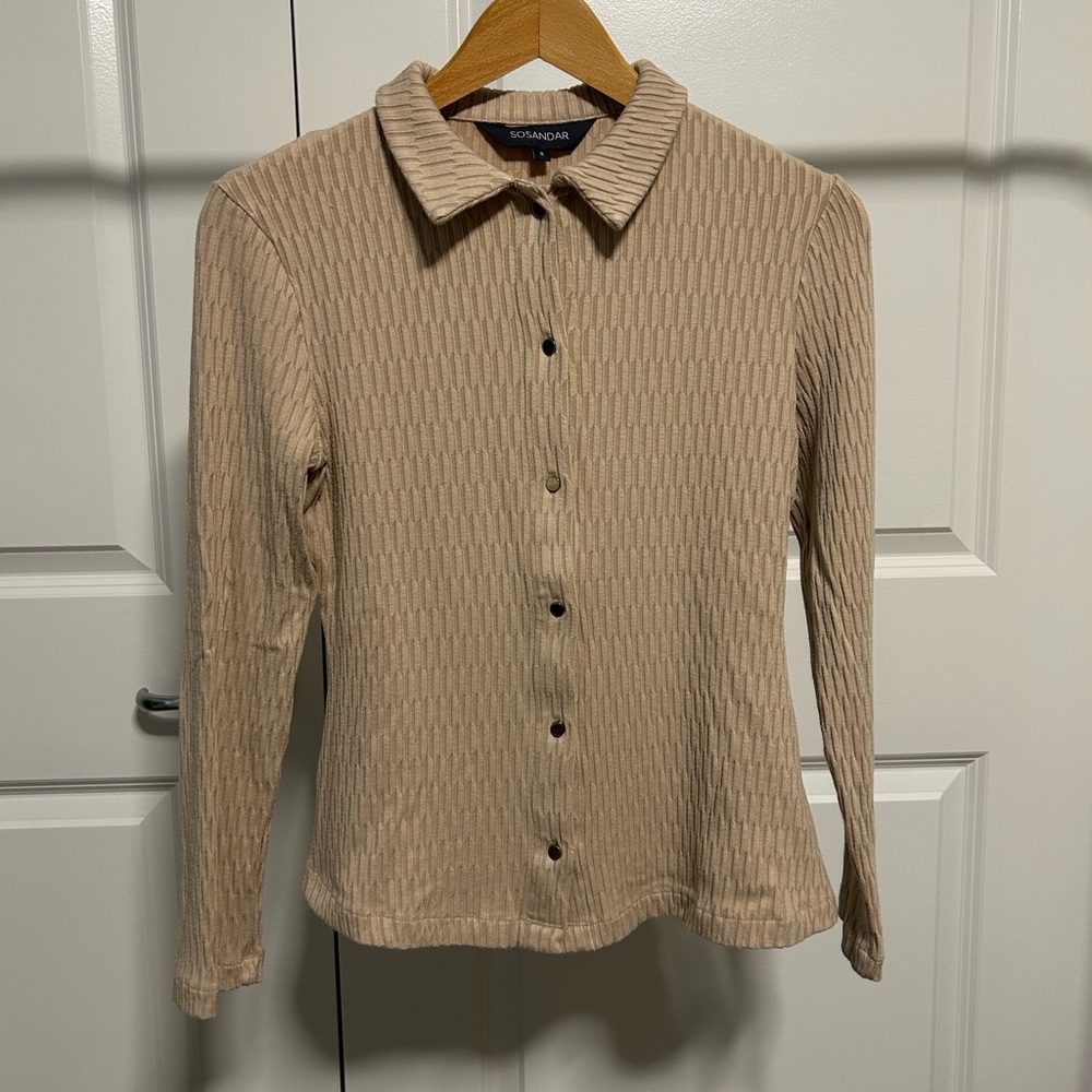 Sosandar Tan Knit Button Up Top, with Pattern